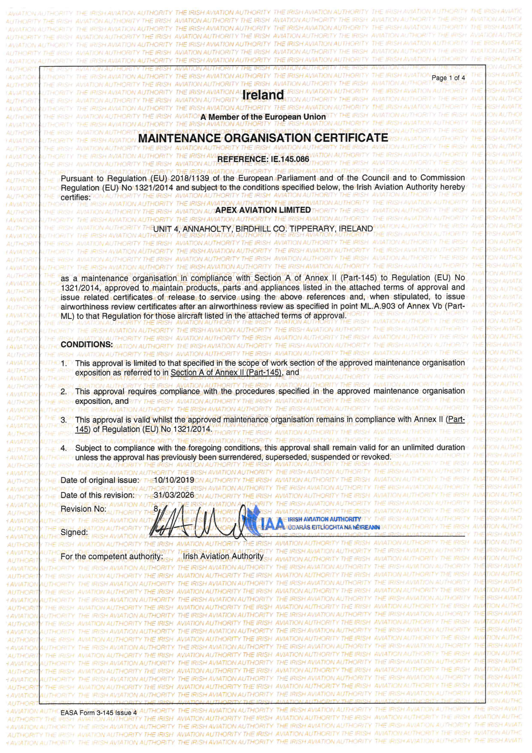 EASA Form 3 Dated 31-Mar-2026 Rev 8-1